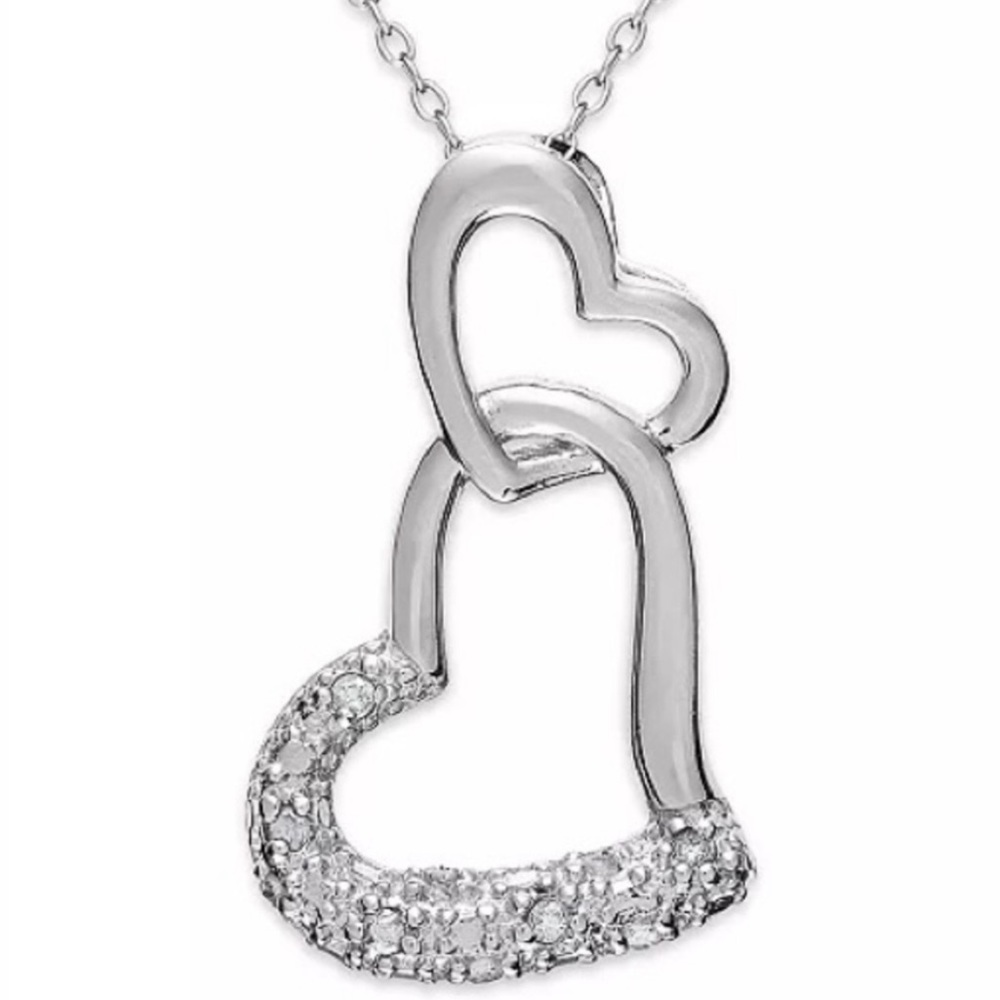 Sterling Silver Diamond Double Heart Pendant